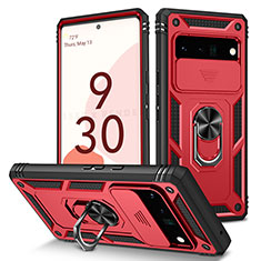 Silikon Hülle Handyhülle und Kunststoff Schutzhülle Hartschalen Tasche mit Magnetisch Fingerring Ständer MQ5 für Google Pixel 6 Pro 5G Rot