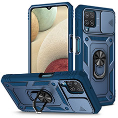 Silikon Hülle Handyhülle und Kunststoff Schutzhülle Hartschalen Tasche mit Magnetisch Fingerring Ständer MQ5 für Samsung Galaxy A12 5G Blau