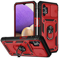 Silikon Hülle Handyhülle und Kunststoff Schutzhülle Hartschalen Tasche mit Magnetisch Fingerring Ständer MQ5 für Samsung Galaxy A32 4G Rot