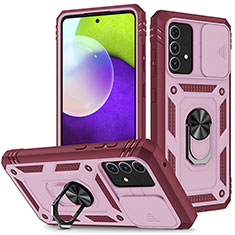 Silikon Hülle Handyhülle und Kunststoff Schutzhülle Hartschalen Tasche mit Magnetisch Fingerring Ständer MQ5 für Samsung Galaxy A52s 5G Pink