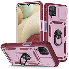 Silikon Hülle Handyhülle und Kunststoff Schutzhülle Hartschalen Tasche mit Magnetisch Fingerring Ständer MQ5 für Samsung Galaxy M12 Pink