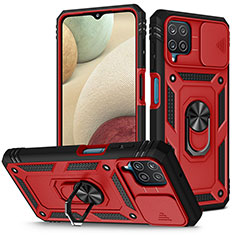 Silikon Hülle Handyhülle und Kunststoff Schutzhülle Hartschalen Tasche mit Magnetisch Fingerring Ständer MQ5 für Samsung Galaxy M12 Rot