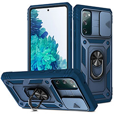 Silikon Hülle Handyhülle und Kunststoff Schutzhülle Hartschalen Tasche mit Magnetisch Fingerring Ständer MQ5 für Samsung Galaxy S20 FE 4G Blau