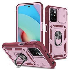 Silikon Hülle Handyhülle und Kunststoff Schutzhülle Hartschalen Tasche mit Magnetisch Fingerring Ständer MQ5 für Xiaomi Redmi 10 (2022) Pink