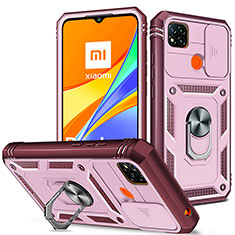 Silikon Hülle Handyhülle und Kunststoff Schutzhülle Hartschalen Tasche mit Magnetisch Fingerring Ständer MQ5 für Xiaomi Redmi 10A 4G Rosa