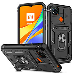 Silikon Hülle Handyhülle und Kunststoff Schutzhülle Hartschalen Tasche mit Magnetisch Fingerring Ständer MQ5 für Xiaomi Redmi 10A 4G Schwarz