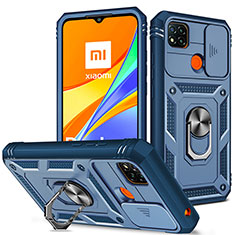 Silikon Hülle Handyhülle und Kunststoff Schutzhülle Hartschalen Tasche mit Magnetisch Fingerring Ständer MQ5 für Xiaomi Redmi 9 Activ Blau