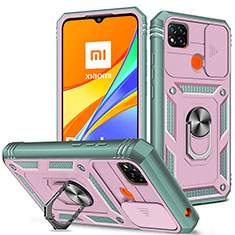 Silikon Hülle Handyhülle und Kunststoff Schutzhülle Hartschalen Tasche mit Magnetisch Fingerring Ständer MQ5 für Xiaomi Redmi 9 Activ Pink