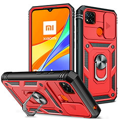 Silikon Hülle Handyhülle und Kunststoff Schutzhülle Hartschalen Tasche mit Magnetisch Fingerring Ständer MQ5 für Xiaomi Redmi 9 Activ Rot