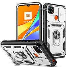 Silikon Hülle Handyhülle und Kunststoff Schutzhülle Hartschalen Tasche mit Magnetisch Fingerring Ständer MQ5 für Xiaomi Redmi 9 Activ Weiß