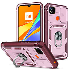 Silikon Hülle Handyhülle und Kunststoff Schutzhülle Hartschalen Tasche mit Magnetisch Fingerring Ständer MQ5 für Xiaomi Redmi 9C Rosa