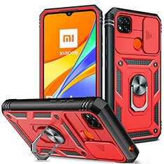 Silikon Hülle Handyhülle und Kunststoff Schutzhülle Hartschalen Tasche mit Magnetisch Fingerring Ständer MQ5 für Xiaomi Redmi 9C Rot