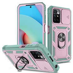 Silikon Hülle Handyhülle und Kunststoff Schutzhülle Hartschalen Tasche mit Magnetisch Fingerring Ständer MQ5 für Xiaomi Redmi Note 11 4G (2021) Rosa