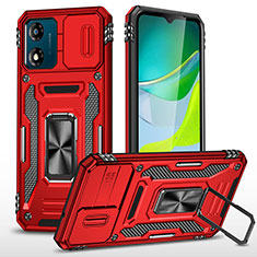 Silikon Hülle Handyhülle und Kunststoff Schutzhülle Hartschalen Tasche mit Magnetisch Fingerring Ständer MQ6 für Motorola Moto E13 Rot