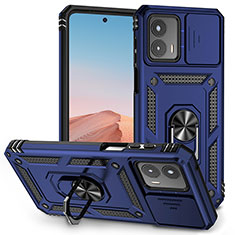 Silikon Hülle Handyhülle und Kunststoff Schutzhülle Hartschalen Tasche mit Magnetisch Fingerring Ständer MQ6 für Motorola Moto G 5G (2023) Blau