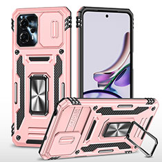 Silikon Hülle Handyhülle und Kunststoff Schutzhülle Hartschalen Tasche mit Magnetisch Fingerring Ständer MQ6 für Motorola Moto G23 Rosegold