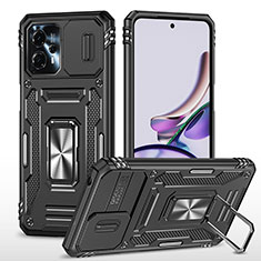 Silikon Hülle Handyhülle und Kunststoff Schutzhülle Hartschalen Tasche mit Magnetisch Fingerring Ständer MQ6 für Motorola Moto G23 Schwarz