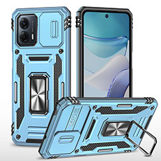 Silikon Hülle Handyhülle und Kunststoff Schutzhülle Hartschalen Tasche mit Magnetisch Fingerring Ständer MQ6 für Motorola Moto G53 5G Hellblau