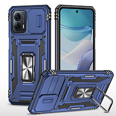 Silikon Hülle Handyhülle und Kunststoff Schutzhülle Hartschalen Tasche mit Magnetisch Fingerring Ständer MQ6 für Motorola Moto G53j 5G Blau