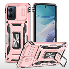 Silikon Hülle Handyhülle und Kunststoff Schutzhülle Hartschalen Tasche mit Magnetisch Fingerring Ständer MQ6 für Motorola Moto G53j 5G Rosegold