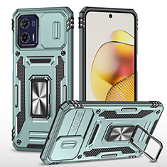 Silikon Hülle Handyhülle und Kunststoff Schutzhülle Hartschalen Tasche mit Magnetisch Fingerring Ständer MQ6 für Motorola Moto G73 5G Minzgrün