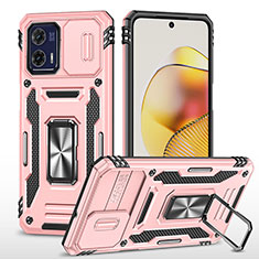 Silikon Hülle Handyhülle und Kunststoff Schutzhülle Hartschalen Tasche mit Magnetisch Fingerring Ständer MQ6 für Motorola Moto G73 5G Rosegold