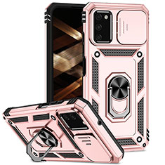 Silikon Hülle Handyhülle und Kunststoff Schutzhülle Hartschalen Tasche mit Magnetisch Fingerring Ständer MQ6 für Samsung Galaxy A03s Rosegold