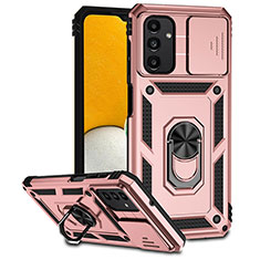 Silikon Hülle Handyhülle und Kunststoff Schutzhülle Hartschalen Tasche mit Magnetisch Fingerring Ständer MQ6 für Samsung Galaxy A04s Rosegold