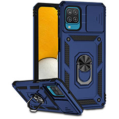 Silikon Hülle Handyhülle und Kunststoff Schutzhülle Hartschalen Tasche mit Magnetisch Fingerring Ständer MQ6 für Samsung Galaxy A12 5G Blau