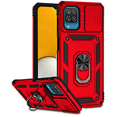 Silikon Hülle Handyhülle und Kunststoff Schutzhülle Hartschalen Tasche mit Magnetisch Fingerring Ständer MQ6 für Samsung Galaxy A12 5G Rot