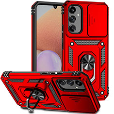 Silikon Hülle Handyhülle und Kunststoff Schutzhülle Hartschalen Tasche mit Magnetisch Fingerring Ständer MQ6 für Samsung Galaxy A14 4G Rot