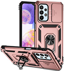 Silikon Hülle Handyhülle und Kunststoff Schutzhülle Hartschalen Tasche mit Magnetisch Fingerring Ständer MQ6 für Samsung Galaxy A23 5G Rosegold