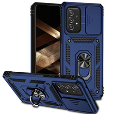 Silikon Hülle Handyhülle und Kunststoff Schutzhülle Hartschalen Tasche mit Magnetisch Fingerring Ständer MQ6 für Samsung Galaxy A73 5G Blau