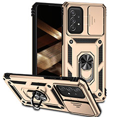 Silikon Hülle Handyhülle und Kunststoff Schutzhülle Hartschalen Tasche mit Magnetisch Fingerring Ständer MQ6 für Samsung Galaxy A73 5G Gold