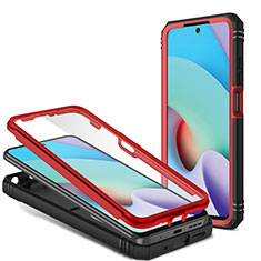 Silikon Hülle Handyhülle und Kunststoff Schutzhülle Hartschalen Tasche mit Magnetisch Fingerring Ständer MQ6 für Xiaomi Redmi 10 (2022) Rot