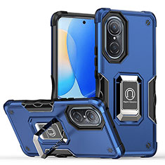 Silikon Hülle Handyhülle und Kunststoff Schutzhülle Hartschalen Tasche mit Magnetisch Fingerring Ständer QW1 für Huawei Nova 9 Blau