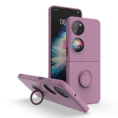 Silikon Hülle Handyhülle und Kunststoff Schutzhülle Hartschalen Tasche mit Magnetisch Fingerring Ständer QW1 für Huawei P60 Pocket Violett