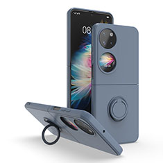 Silikon Hülle Handyhülle und Kunststoff Schutzhülle Hartschalen Tasche mit Magnetisch Fingerring Ständer QW1 für Huawei Pocket S Lavendel Grau