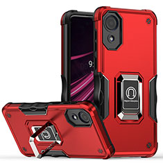 Silikon Hülle Handyhülle und Kunststoff Schutzhülle Hartschalen Tasche mit Magnetisch Fingerring Ständer QW1 für Samsung Galaxy A03 Core Rot