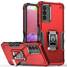 Silikon Hülle Handyhülle und Kunststoff Schutzhülle Hartschalen Tasche mit Magnetisch Fingerring Ständer QW1 für Samsung Galaxy A03s Rot