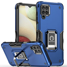 Silikon Hülle Handyhülle und Kunststoff Schutzhülle Hartschalen Tasche mit Magnetisch Fingerring Ständer QW1 für Samsung Galaxy A12 5G Blau