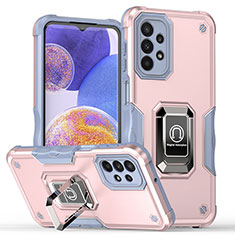 Silikon Hülle Handyhülle und Kunststoff Schutzhülle Hartschalen Tasche mit Magnetisch Fingerring Ständer QW1 für Samsung Galaxy A23 4G Rosa