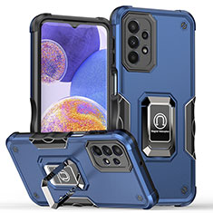 Silikon Hülle Handyhülle und Kunststoff Schutzhülle Hartschalen Tasche mit Magnetisch Fingerring Ständer QW1 für Samsung Galaxy A23 5G Blau