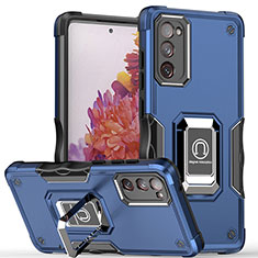 Silikon Hülle Handyhülle und Kunststoff Schutzhülle Hartschalen Tasche mit Magnetisch Fingerring Ständer QW1 für Samsung Galaxy S20 FE (2022) 5G Blau