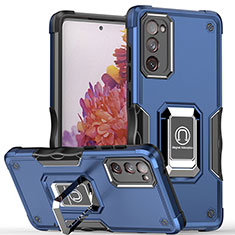 Silikon Hülle Handyhülle und Kunststoff Schutzhülle Hartschalen Tasche mit Magnetisch Fingerring Ständer QW1 für Samsung Galaxy S20 FE 5G Blau