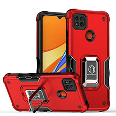 Silikon Hülle Handyhülle und Kunststoff Schutzhülle Hartschalen Tasche mit Magnetisch Fingerring Ständer QW1 für Xiaomi POCO C3 Rot