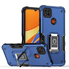 Silikon Hülle Handyhülle und Kunststoff Schutzhülle Hartschalen Tasche mit Magnetisch Fingerring Ständer QW1 für Xiaomi POCO C31 Blau