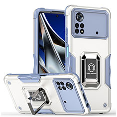 Silikon Hülle Handyhülle und Kunststoff Schutzhülle Hartschalen Tasche mit Magnetisch Fingerring Ständer QW1 für Xiaomi Poco X4 Pro 5G Weiß