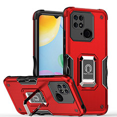 Silikon Hülle Handyhülle und Kunststoff Schutzhülle Hartschalen Tasche mit Magnetisch Fingerring Ständer QW1 für Xiaomi Redmi 10 India Rot