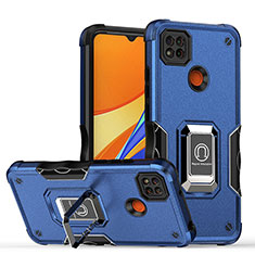 Silikon Hülle Handyhülle und Kunststoff Schutzhülle Hartschalen Tasche mit Magnetisch Fingerring Ständer QW1 für Xiaomi Redmi 9 Activ Blau